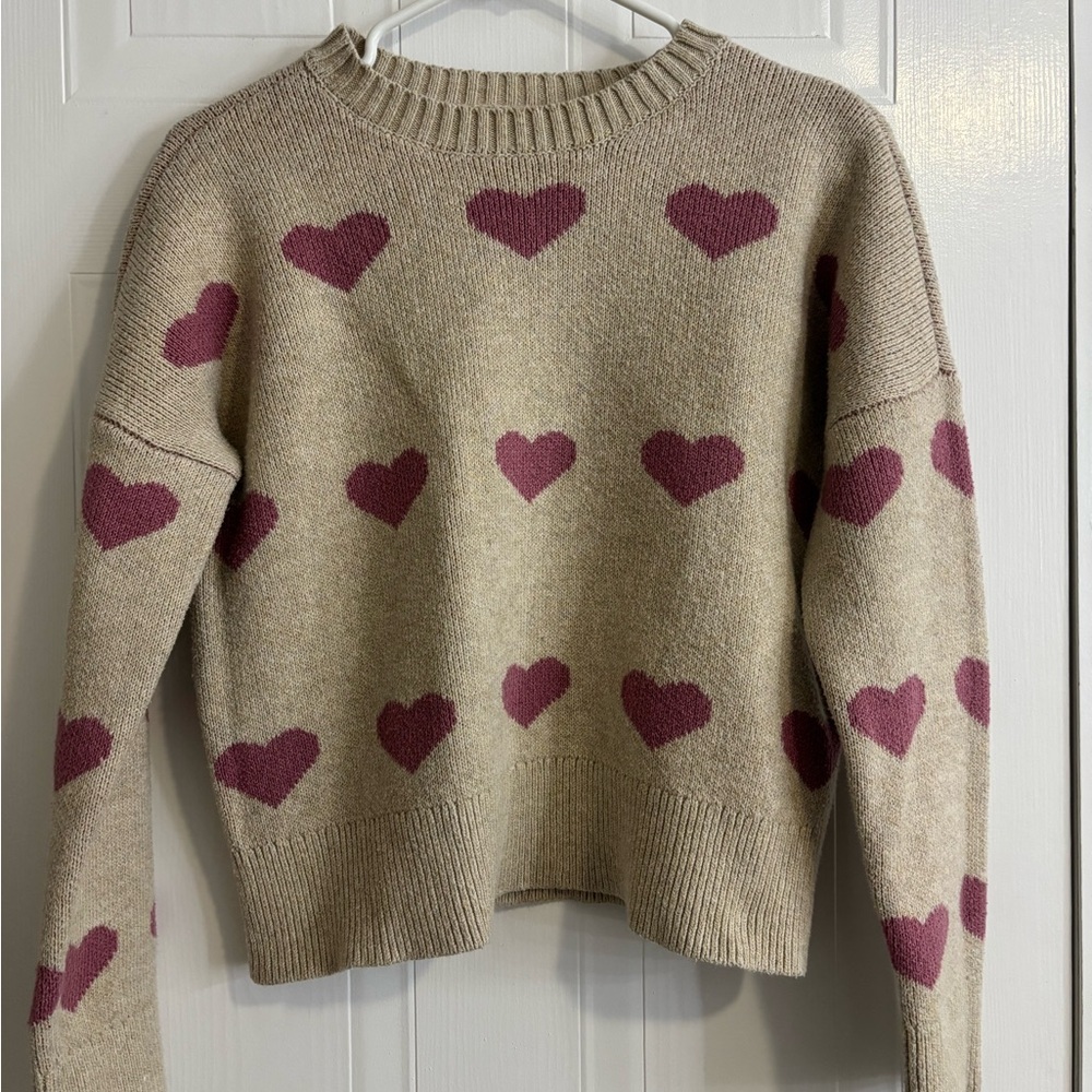 Abercrombie Kids Beige Sweater with Pink Hearts